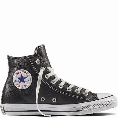 Converse Chuck Taylor All Star Leather High Tops Womens - Black/White/Black Shoes (620LWXEZ)